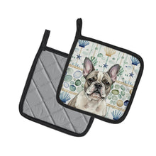 Load image into Gallery viewer, Pied French Bulldog Coastal Sea Glass Pair of Pot Holders