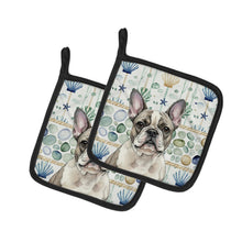 Load image into Gallery viewer, Pied French Bulldog Coastal Sea Glass Pair of Pot Holders