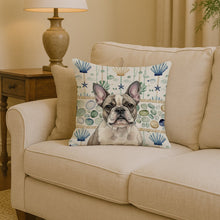 Load image into Gallery viewer, Pied French Bulldog Coastal Sea Glass Throw Pillow
