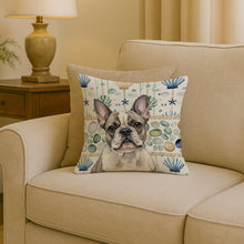 Load image into Gallery viewer, Pied French Bulldog Coastal Sea Glass Throw Pillow