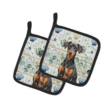 Load image into Gallery viewer, German Pinscher Coastal Sea Glass Pair of Pot Holders