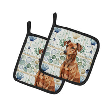 Load image into Gallery viewer, Red German Pinscher Coastal Sea Glass Pair of Pot Holders