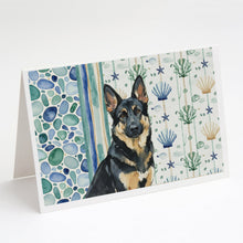 Load image into Gallery viewer, Black and Tan German Shepherd Coastal Sea Glass Greeting Cards Pack of 8