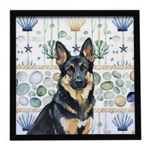 Load image into Gallery viewer, Black and Tan German Shepherd Coastal Sea Glass Framed Metal Print