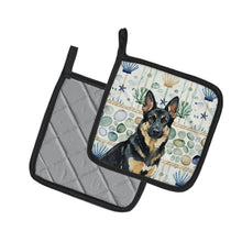 Load image into Gallery viewer, Black and Tan German Shepherd Coastal Sea Glass Pair of Pot Holders