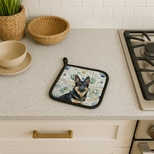 Load image into Gallery viewer, Black and Tan German Shepherd Coastal Sea Glass Pair of Pot Holders