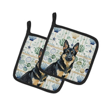 Load image into Gallery viewer, Black and Tan German Shepherd Coastal Sea Glass Pair of Pot Holders