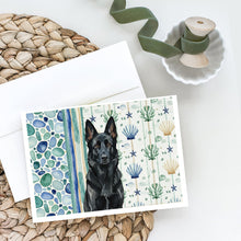 Load image into Gallery viewer, Black German Shepherd Coastal Sea Glass Greeting Cards Pack of 8