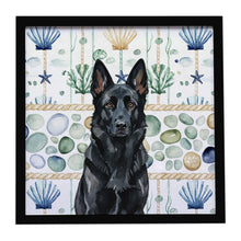 Load image into Gallery viewer, Black German Shepherd Coastal Sea Glass Framed Metal Print