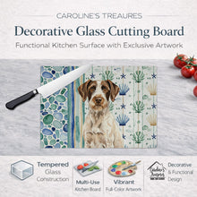 Load image into Gallery viewer, Liver and White German Wirehaired Pointer Coastal Sea Glass Glass Cutting Board