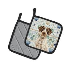 Load image into Gallery viewer, Liver and White German Wirehaired Pointer Coastal Sea Glass Pair of Pot Holders