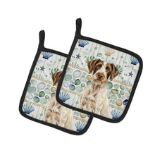 Load image into Gallery viewer, Liver and White German Wirehaired Pointer Coastal Sea Glass Pair of Pot Holders