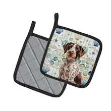 Load image into Gallery viewer, Roan German Wirehaired Pointer Coastal Sea Glass Pair of Pot Holders