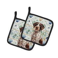 Load image into Gallery viewer, Roan German Wirehaired Pointer Coastal Sea Glass Pair of Pot Holders