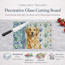 Load image into Gallery viewer, Golden Retriever Coastal Sea Glass Glass Cutting Board