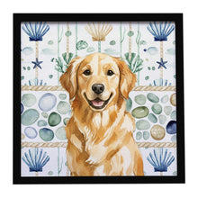 Load image into Gallery viewer, Golden Retriever Coastal Sea Glass Framed Metal Print