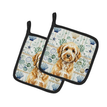 Load image into Gallery viewer, Goldendoodle Coastal Sea Glass Pair of Pot Holders