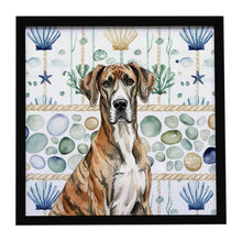 Load image into Gallery viewer, Brindle Great Dane Coastal Sea Glass Framed Metal Print