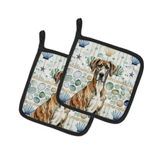 Load image into Gallery viewer, Brindle Great Dane Coastal Sea Glass Pair of Pot Holders