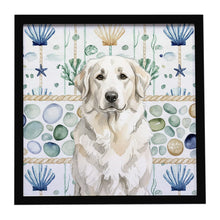 Load image into Gallery viewer, White Great Pyrenees Coastal Sea Glass Framed Metal Print