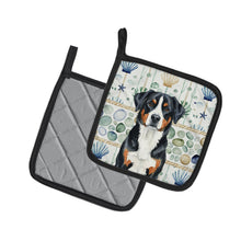 Load image into Gallery viewer, Greater Swiss Mountain Dog Coastal Sea Glass Pair of Pot Holders