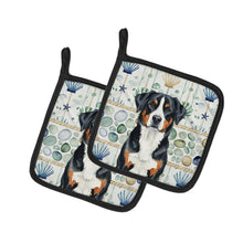 Load image into Gallery viewer, Greater Swiss Mountain Dog Coastal Sea Glass Pair of Pot Holders