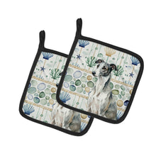Load image into Gallery viewer, Black and White Greyhound Coastal Sea Glass Pair of Pot Holders