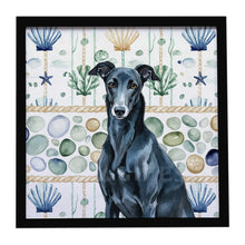 Load image into Gallery viewer, Black Greyhound Coastal Sea Glass Framed Metal Print