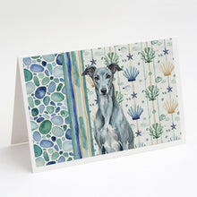 Load image into Gallery viewer, Blue Brindle Greyhound Coastal Sea Glass Greeting Cards Pack of 8