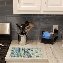 Load image into Gallery viewer, Blue Brindle Greyhound Coastal Sea Glass Glass Cutting Board