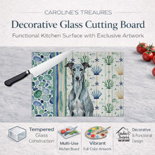 Load image into Gallery viewer, Blue Brindle Greyhound Coastal Sea Glass Glass Cutting Board