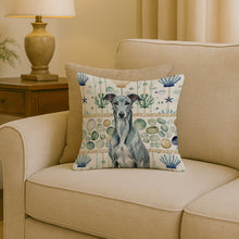 Load image into Gallery viewer, Blue Brindle Greyhound Coastal Sea Glass Throw Pillow