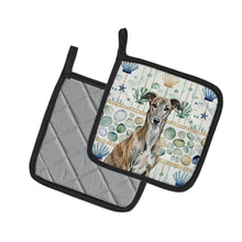 Load image into Gallery viewer, Brindle Greyhound Coastal Sea Glass Pair of Pot Holders