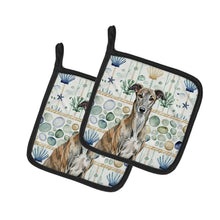 Load image into Gallery viewer, Brindle Greyhound Coastal Sea Glass Pair of Pot Holders