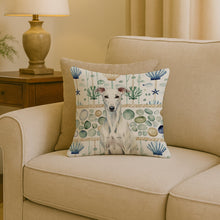 Load image into Gallery viewer, White Greyhound Coastal Sea Glass Throw Pillow