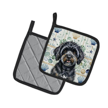 Load image into Gallery viewer, Black Havanese Coastal Sea Glass Pair of Pot Holders