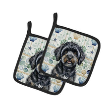 Load image into Gallery viewer, Black Havanese Coastal Sea Glass Pair of Pot Holders