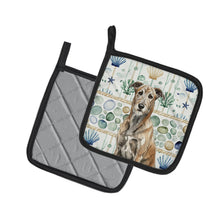 Load image into Gallery viewer, Brindle Irish Wolfhound Coastal Sea Glass Pair of Pot Holders