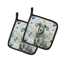 Load image into Gallery viewer, Gray Irish Wolfhound Coastal Sea Glass Pair of Pot Holders
