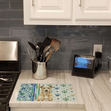 Load image into Gallery viewer, Wheaten Irish Wolfhound Coastal Sea Glass Glass Cutting Board