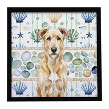 Load image into Gallery viewer, Wheaten Irish Wolfhound Coastal Sea Glass Framed Metal Print