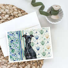 Load image into Gallery viewer, Black Italian Greyhound Coastal Sea Glass Greeting Cards Pack of 8