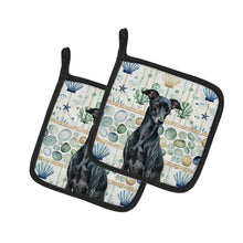 Load image into Gallery viewer, Black Italian Greyhound Coastal Sea Glass Pair of Pot Holders