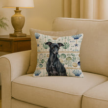 Load image into Gallery viewer, Black Italian Greyhound Coastal Sea Glass Throw Pillow