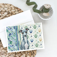 Load image into Gallery viewer, Blue Italian Greyhound Coastal Sea Glass Greeting Cards Pack of 8