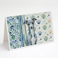 Load image into Gallery viewer, Blue Italian Greyhound Coastal Sea Glass Greeting Cards Pack of 8