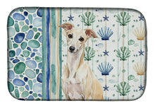 Load image into Gallery viewer, Cream Italian Greyhound Coastal Sea Glass Dish Drying Mat