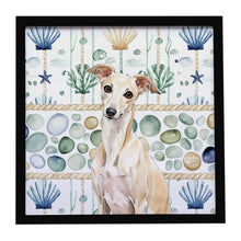 Load image into Gallery viewer, Cream Italian Greyhound Coastal Sea Glass Framed Metal Print