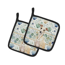 Load image into Gallery viewer, Cream Italian Greyhound Coastal Sea Glass Pair of Pot Holders