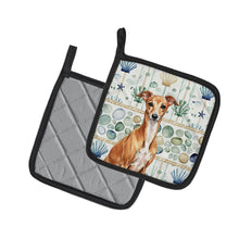 Load image into Gallery viewer, Red Italian Greyhound Coastal Sea Glass Pair of Pot Holders